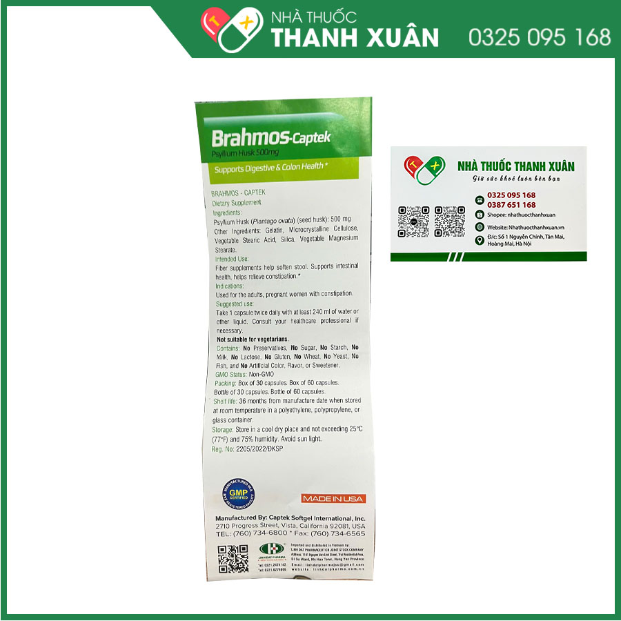 Brahmos-Captek giúp bổ sung chất xơ, hỗ trợ sức khỏe đường ruột